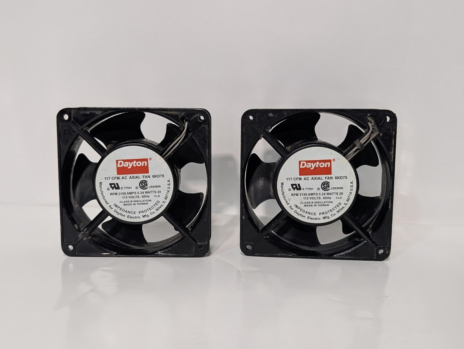 [2] Dayton 6KD75 AC Axial Fan 3150rpm .24 Amps 20 Watts 115 Volts 60hz 117cfm