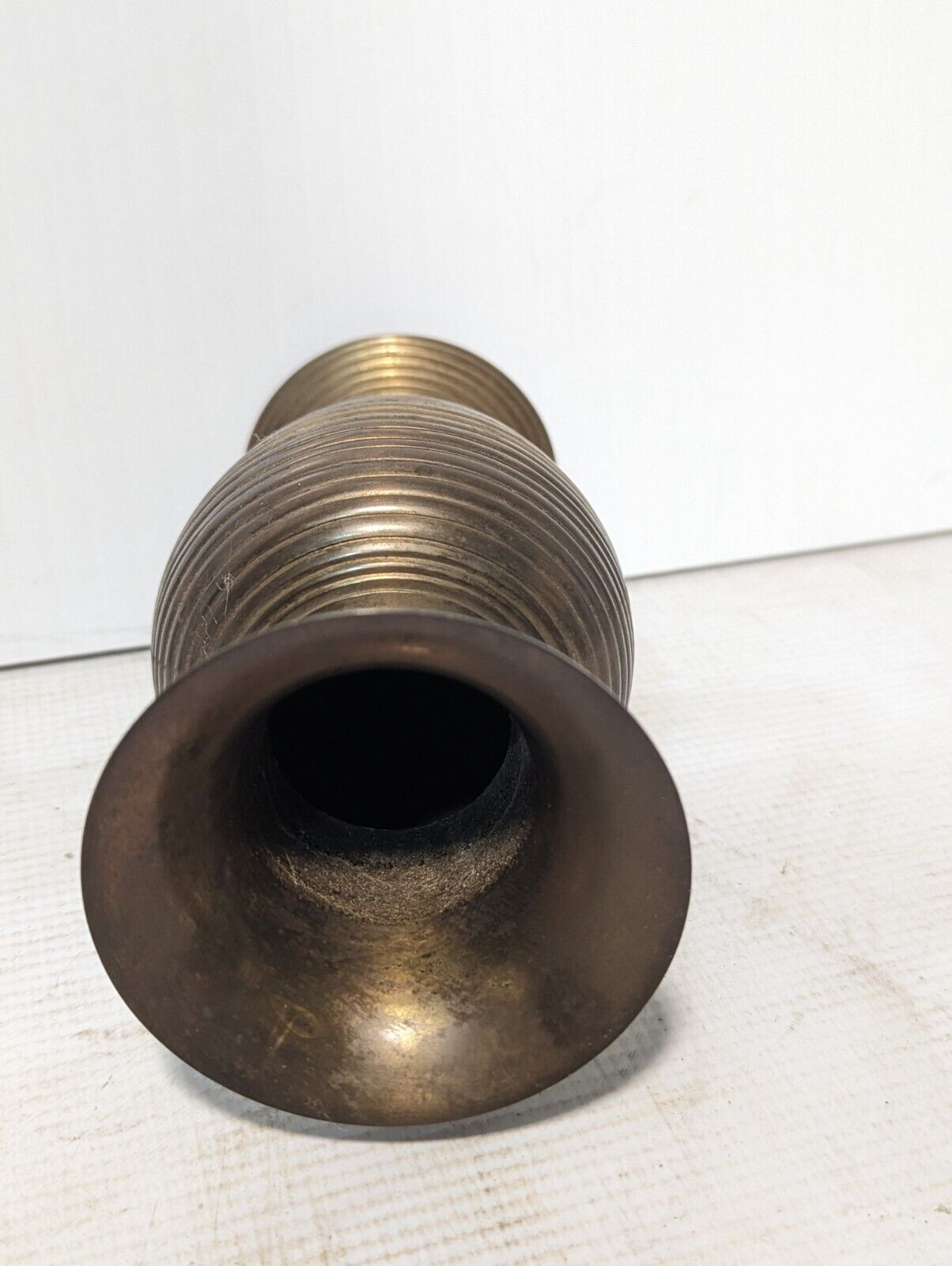 Solid Brass Vase With Ribbed Texture, 7 x 3 x 3 inches - Free Shipping