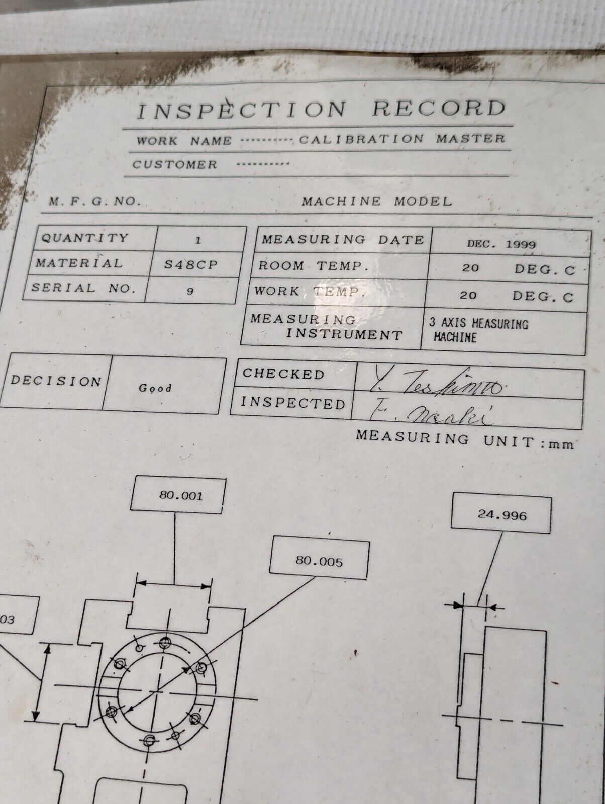 Toshiba Machine Calibration Master S48CP - Free Shipping
