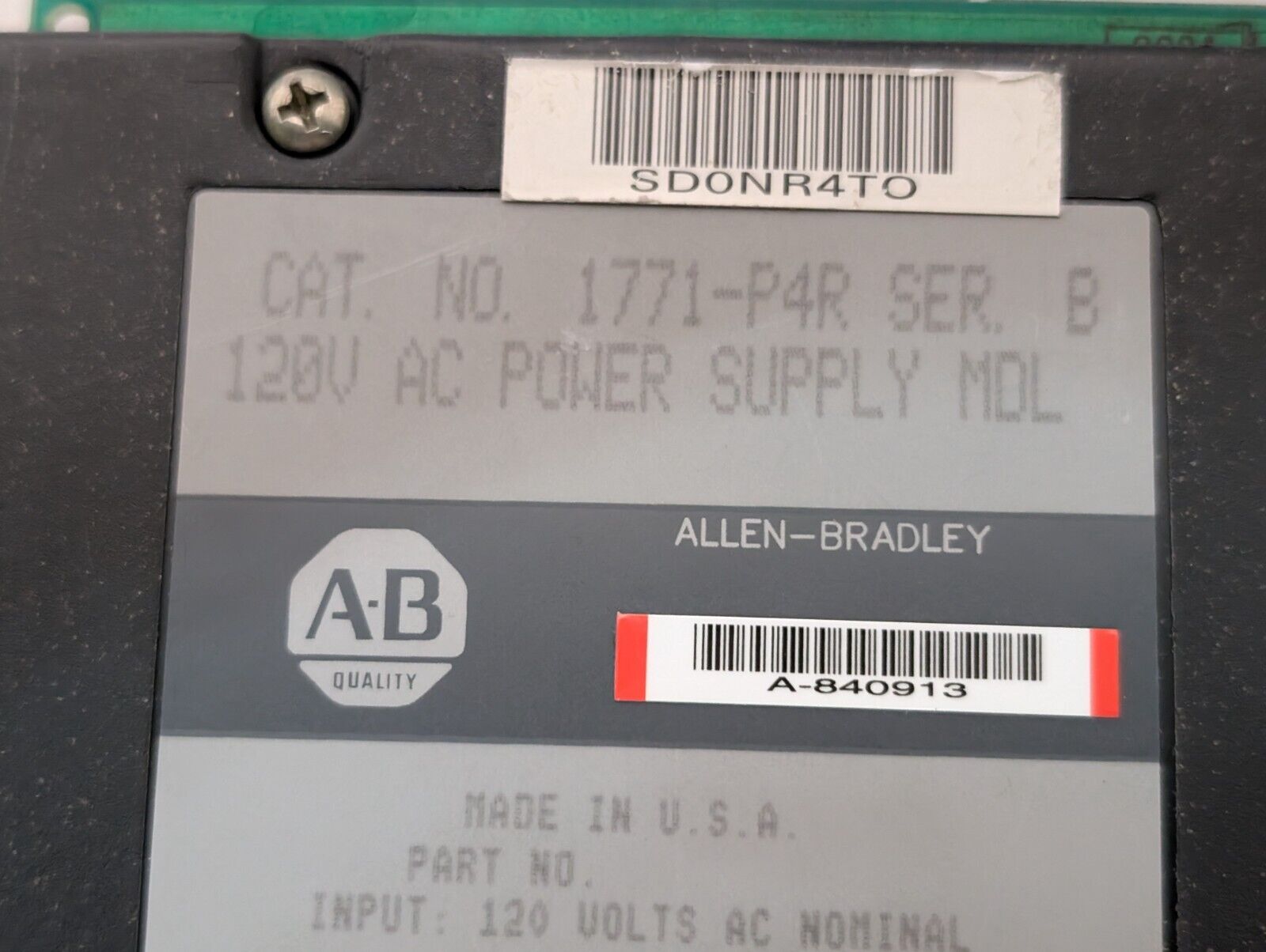 Allen Bradley 1771-P4R\B Redundant AC Power Supply Module, Series B - Free Ship