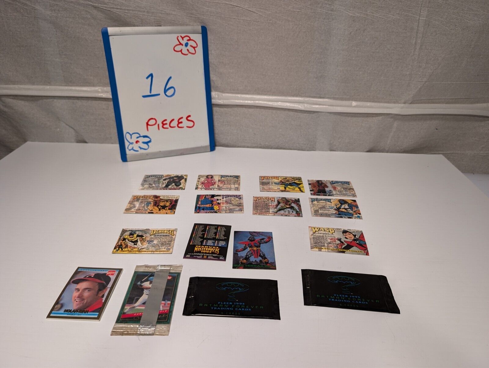 16 Vintage Marvel MCU and Baseball Trading Cards Batman Nolan Ryan Thanos Wasp