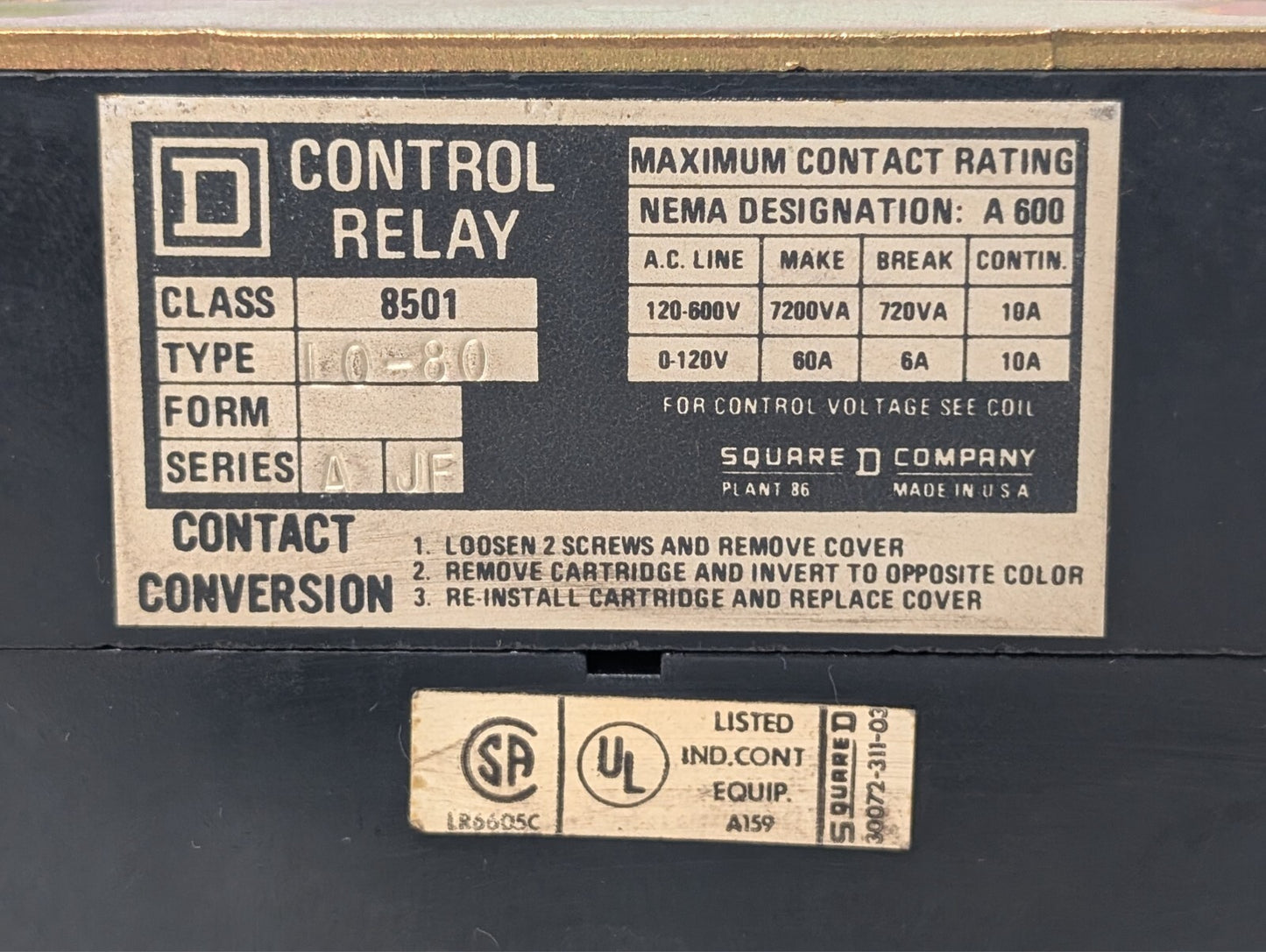 (5) Square D 8501 L0-40 Control Relay 120V Coil LO-40