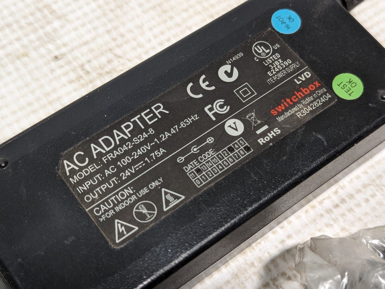 LVD Switchbox AC Adapter FRA042-S24-8 24V-1.75A -Free Shipping