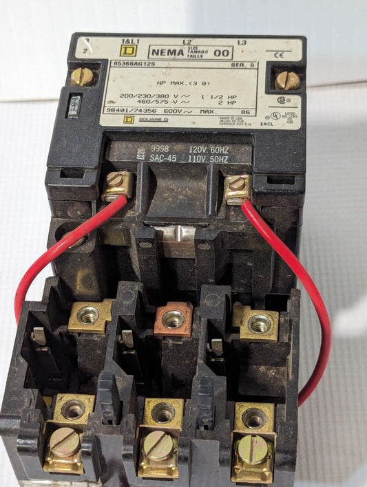 Square D 8536SAG12S Motor Starter, Ser B, NEMA Size 00, 600VAC - Free Shipping