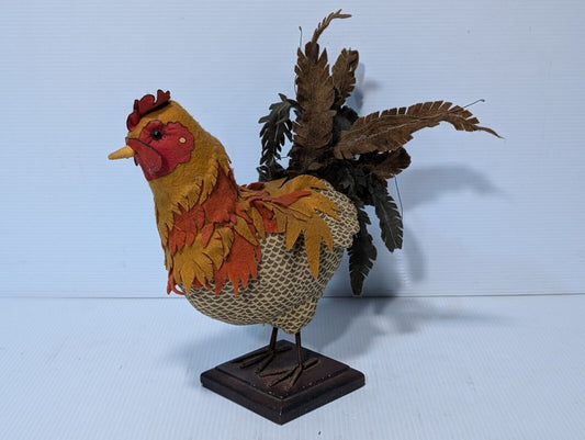 Vintage Handmade Craft Rooster with Feathers Fall Autumn Thanksgiving Colors