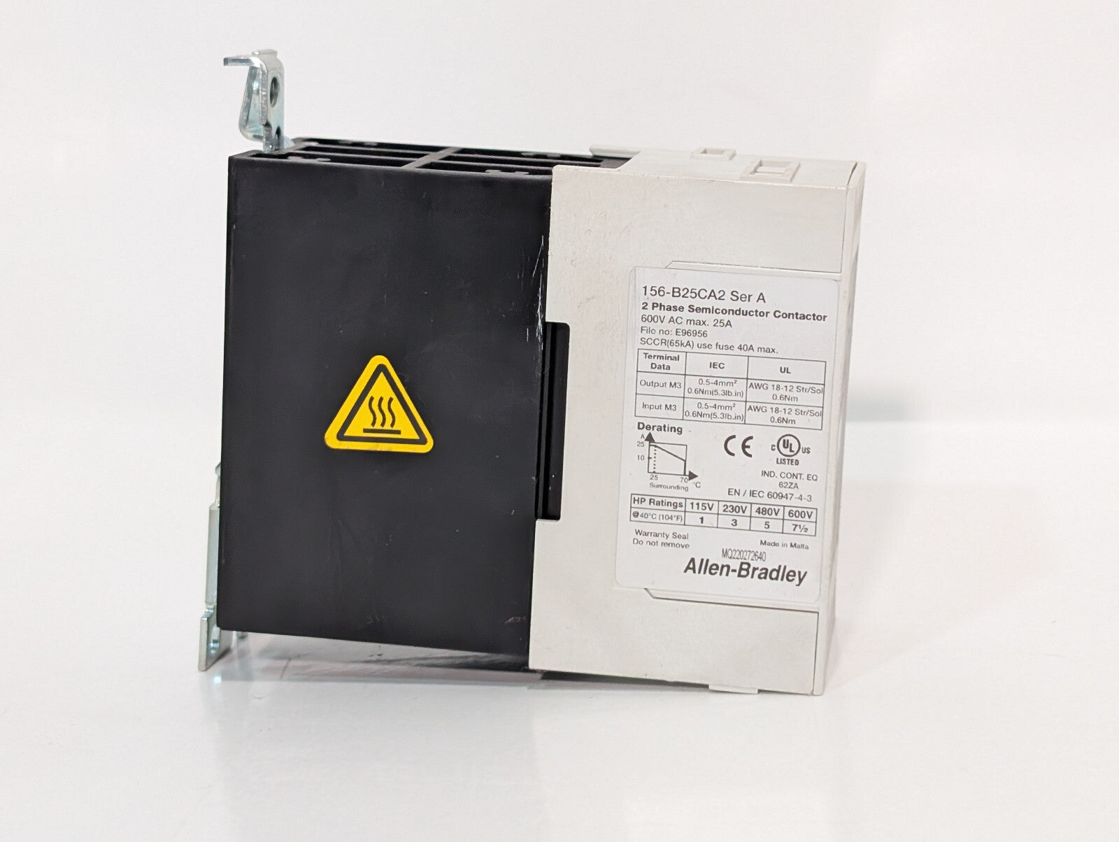Allen Bradley 156-B25CA2 Ser A 2-Phase Semiconductor Contactor 600VAC 25A