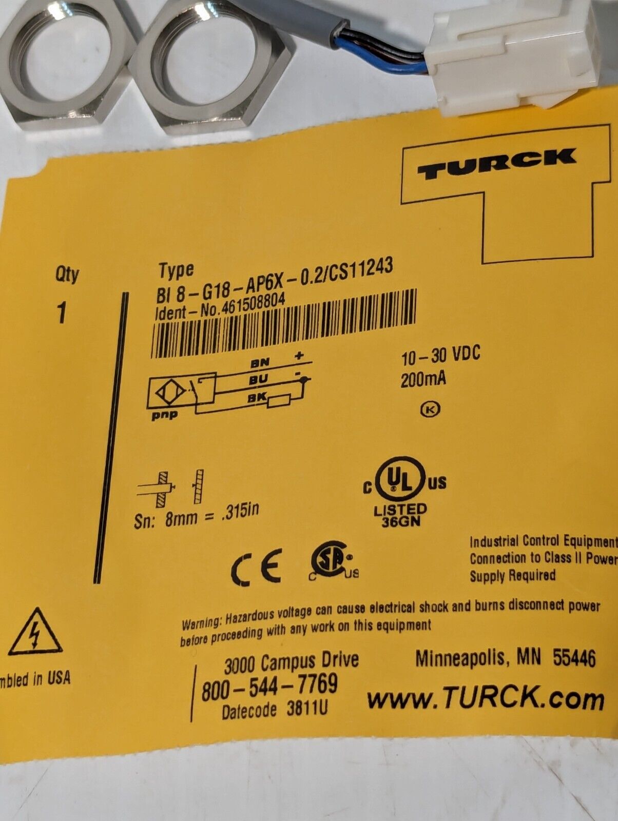 Turck BI8-G18-AP6X-0.2/CS11243 Inductive Proximity Sensor - Free Shipping