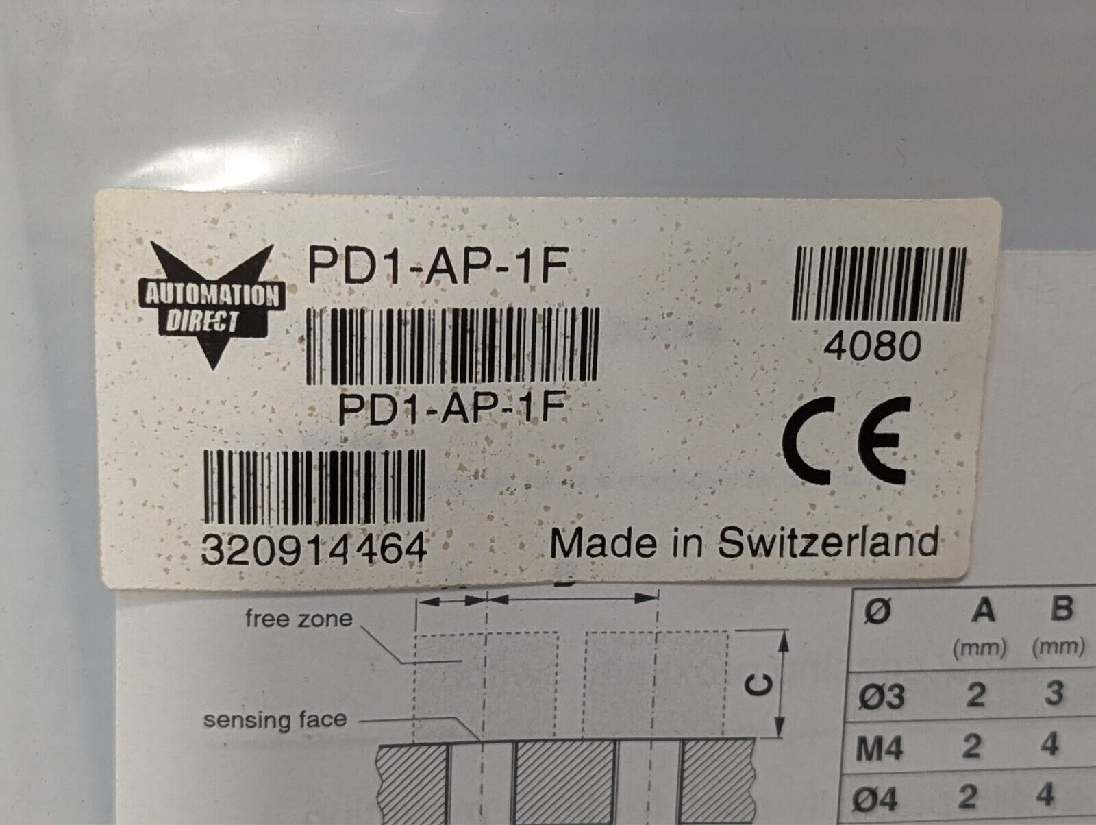 Automation Direct PD1/AP-1F Inductive Proximity Sensor, M8 3-Pin, PNP, NO, D:5mm
