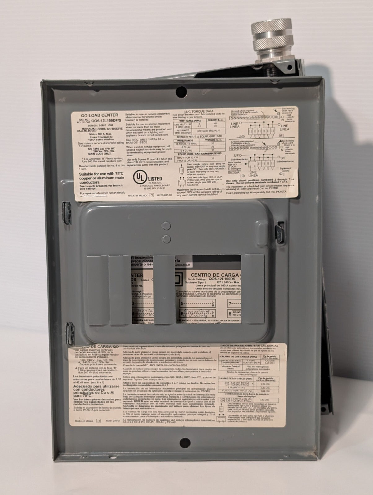 Square D QO6-12L100DS QO Load Center Breaker Box 100A 6 Slots/Circuits