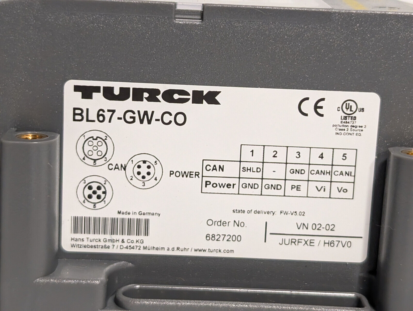 Turck BL67-GW-CO Gateway, Sensor, Switch, Communication Interface, ID# 6827200