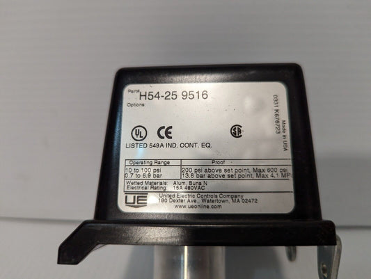 United Electric H54-25 9516 pressure switch, 10-100PSI, 600 PSI max - Free Ship