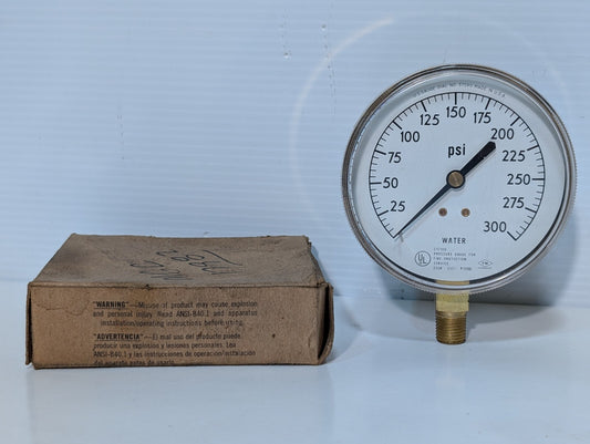 U.S. Gauge 37590 Water Pressure Gauge for Fire Protection, 0-300psi Dial Range