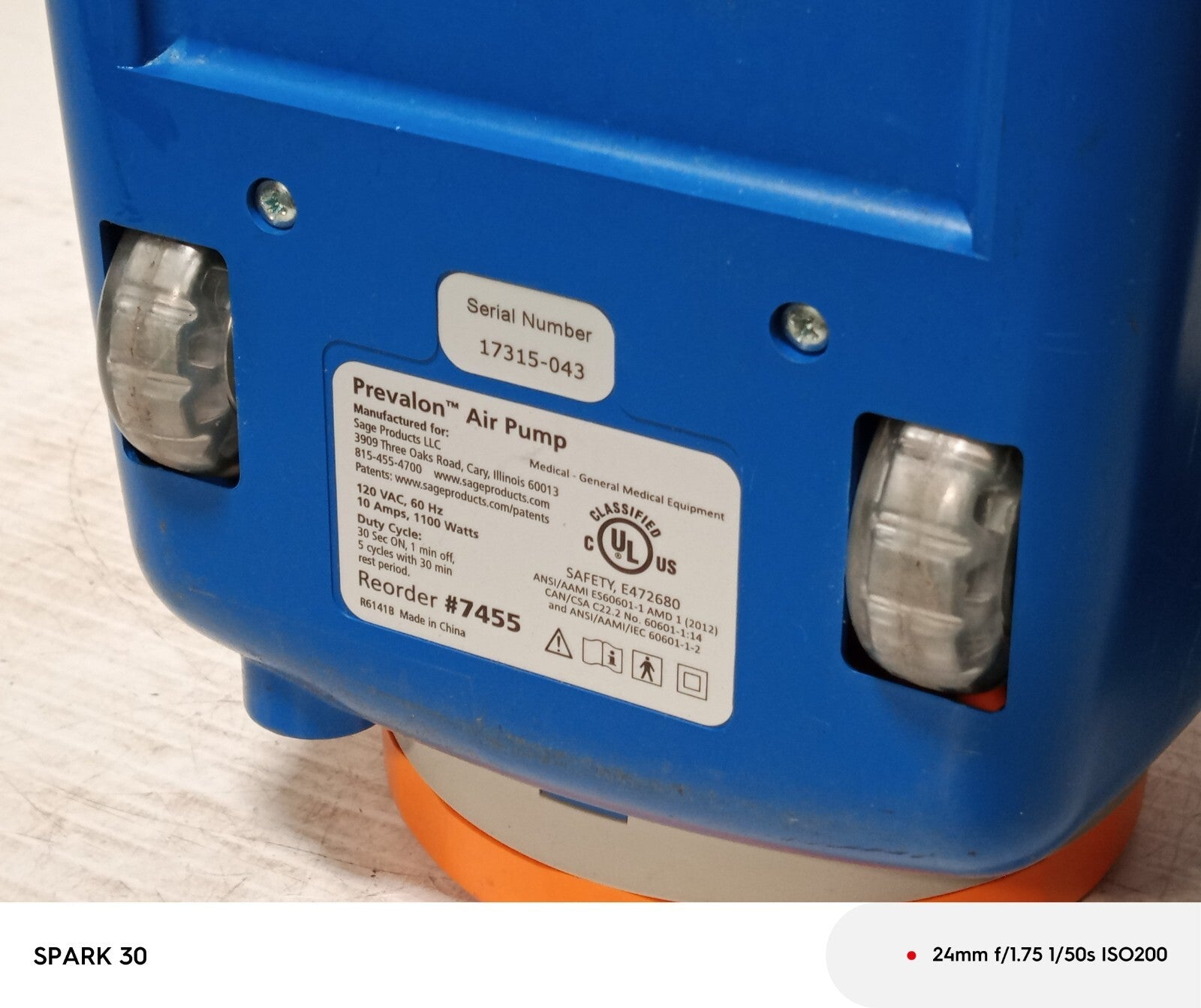 Stryker 7455 Prevalon Pump, HEPA Equipped with Hose and 7465 Filter