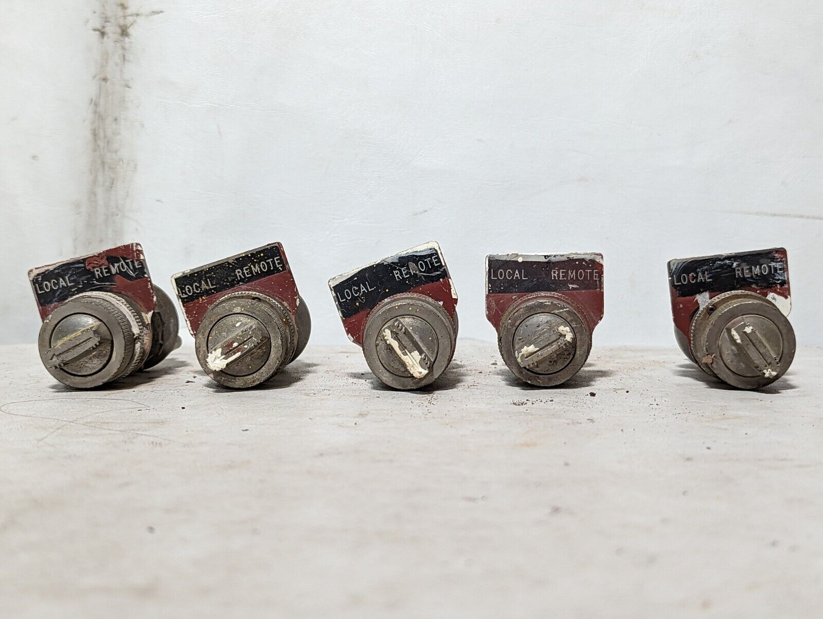 Lot of five two-position selector switches, unknown brand, with Local-Remote tag