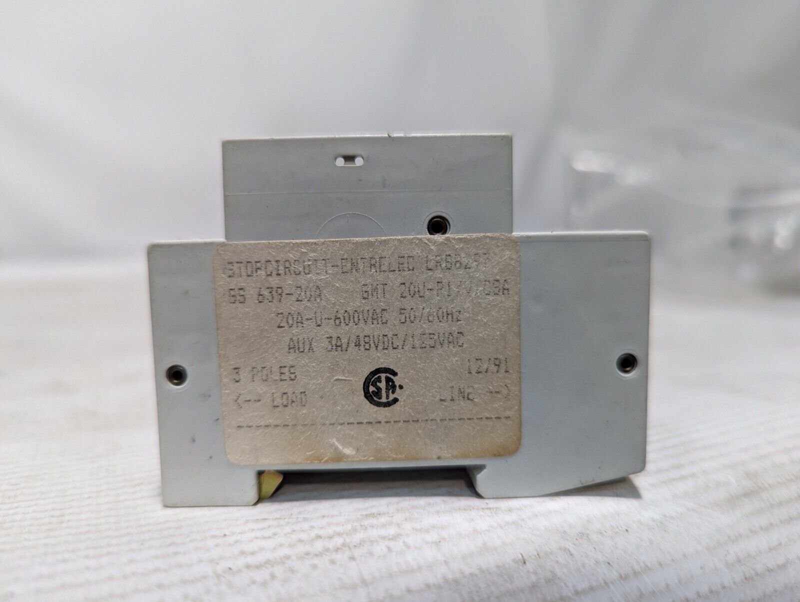 Entrelec LR88297 Circuit Breaker, 20A, 600VAC, 3-Pole