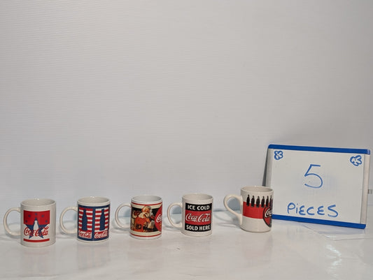 (5) Vintage Coca Cola Collectible Drinking Mugs Coke Ceramic Handles Red Blue