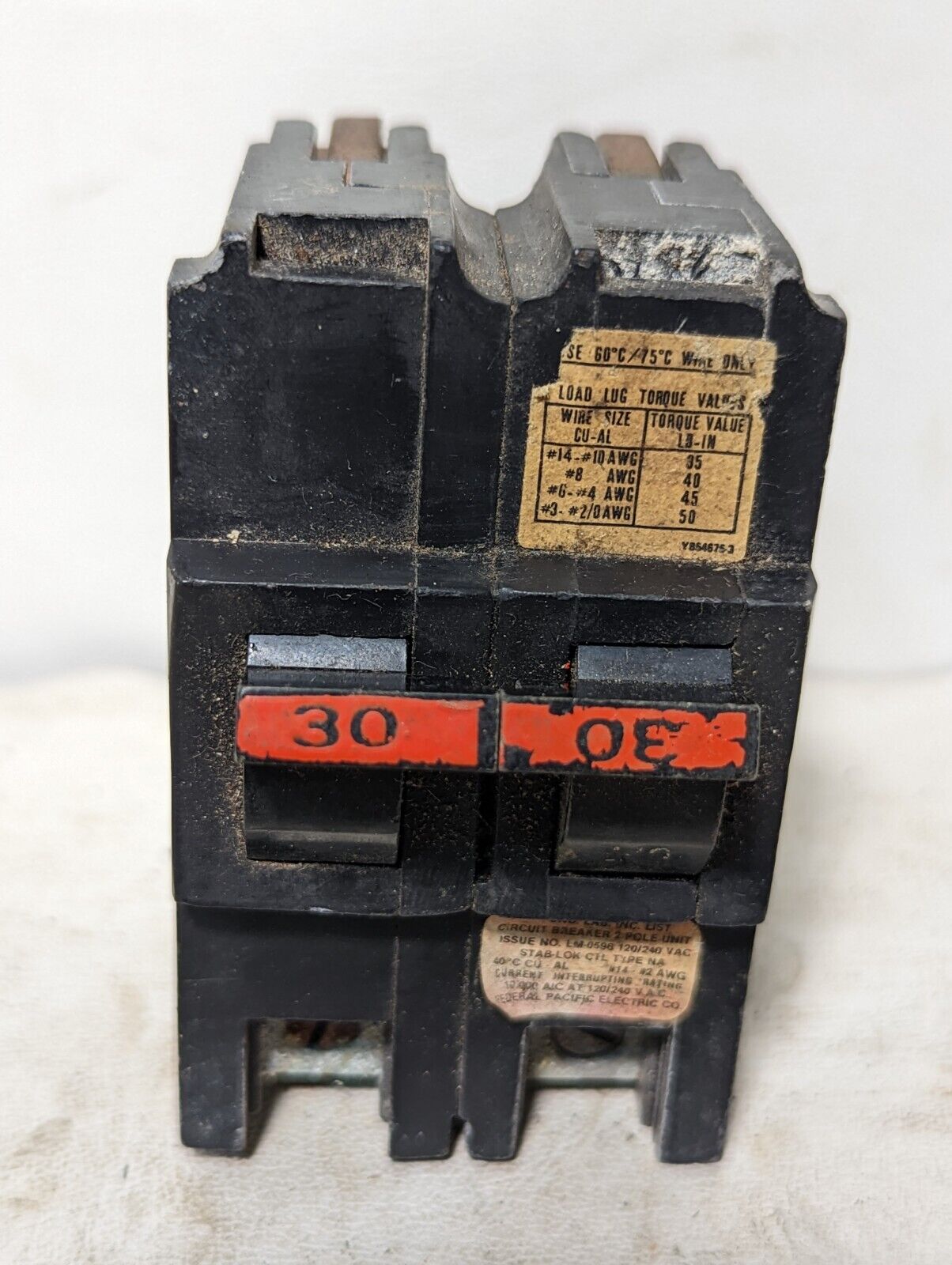 Federal Pacific NA230 circuit breaker, 30A, 120/240VAC, 2 poles