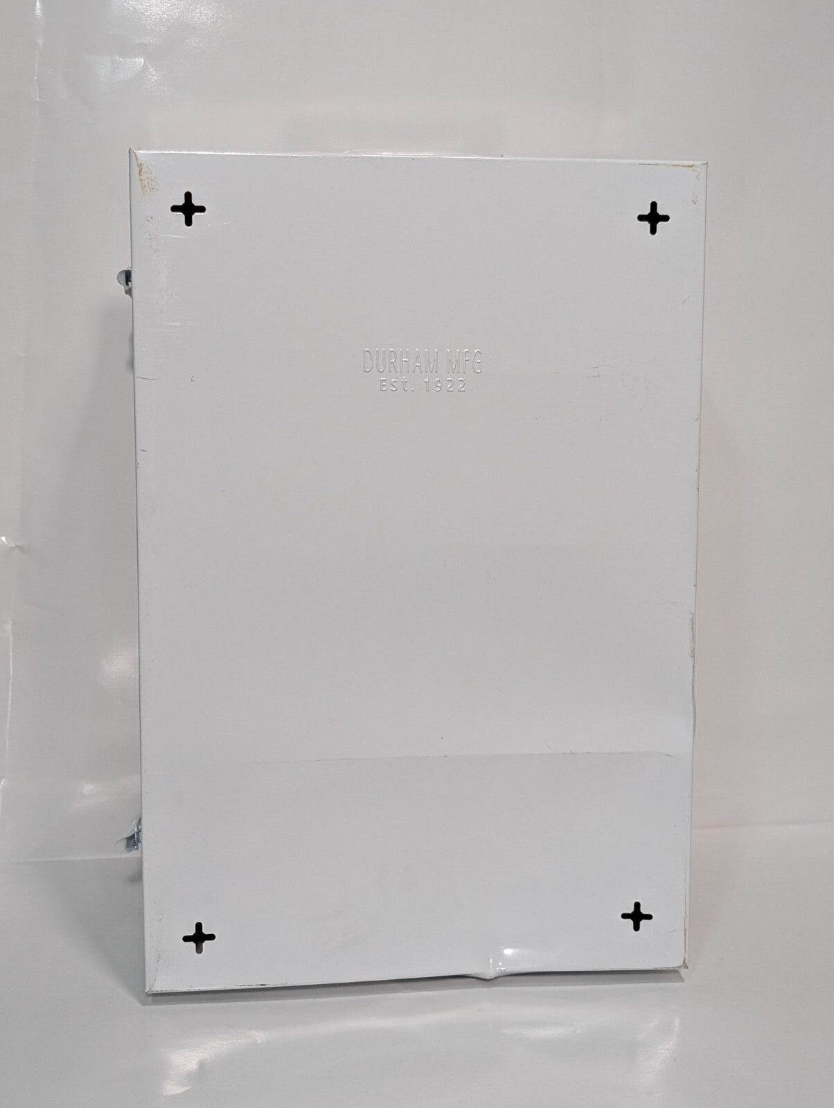 Uline First Aid Cabinet, 4 shelf, metal case, no contents, 22x15x6 inch, dings