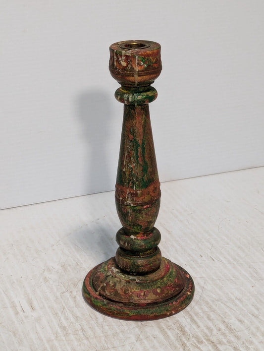 Wooden Carved Candle Holder Rustic Color Finish Vtg Candle Stand, 11"- Free Ship