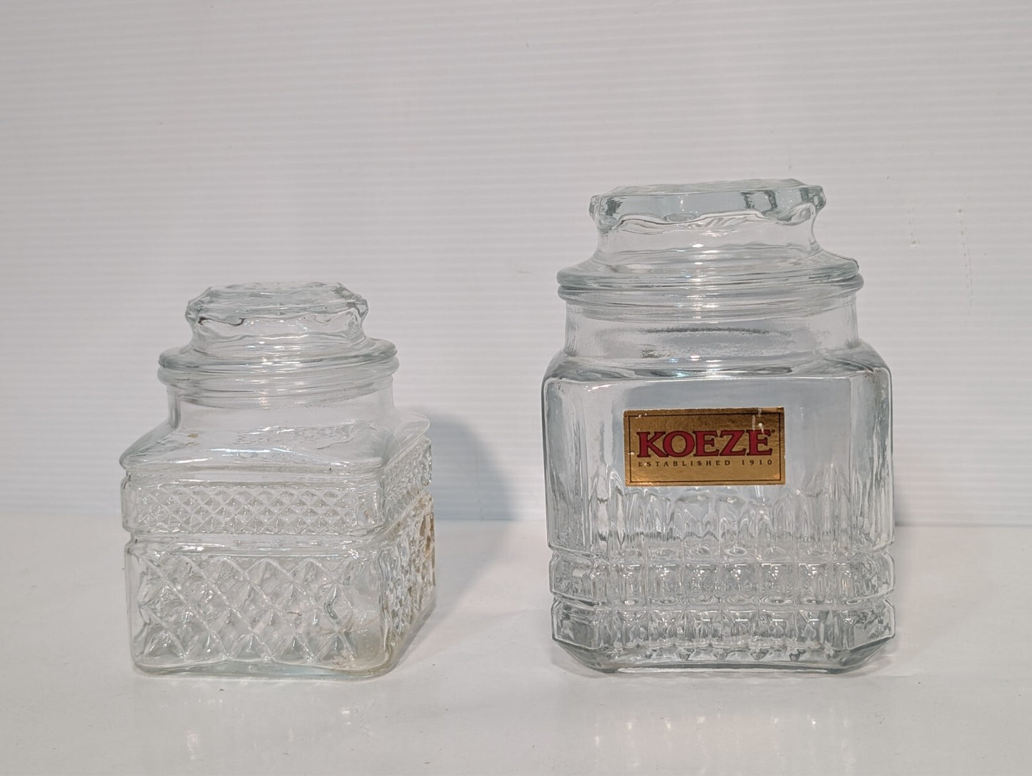 (2) Vintage Koeze Glass and KIG Canister Jars, Kitchen Storage as pictured