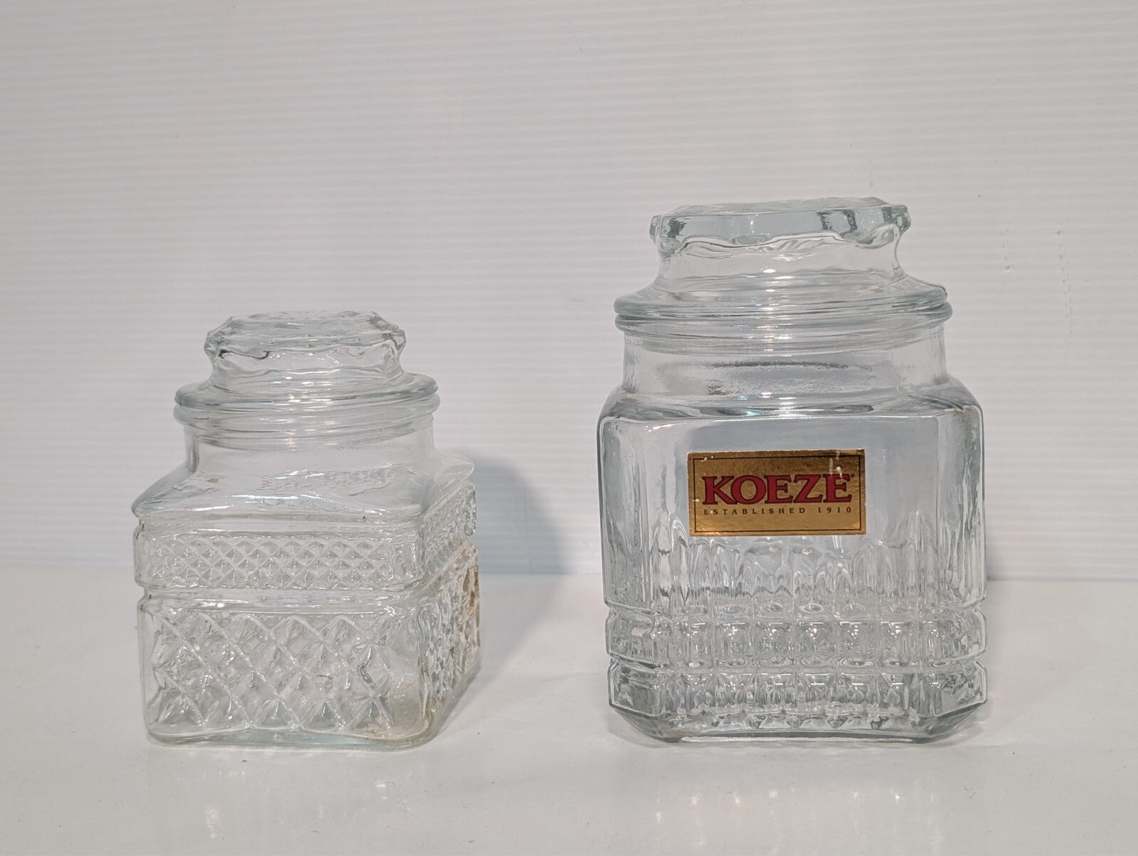 (2) Vintage Koeze Glass and KIG Canister Jars, Kitchen Storage as pictured