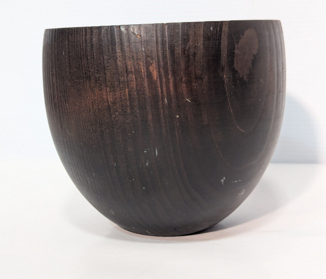 Unique Vintage Mid-Century Wooden Chalice Bowl Wood Stand Pedestal, Red Interior