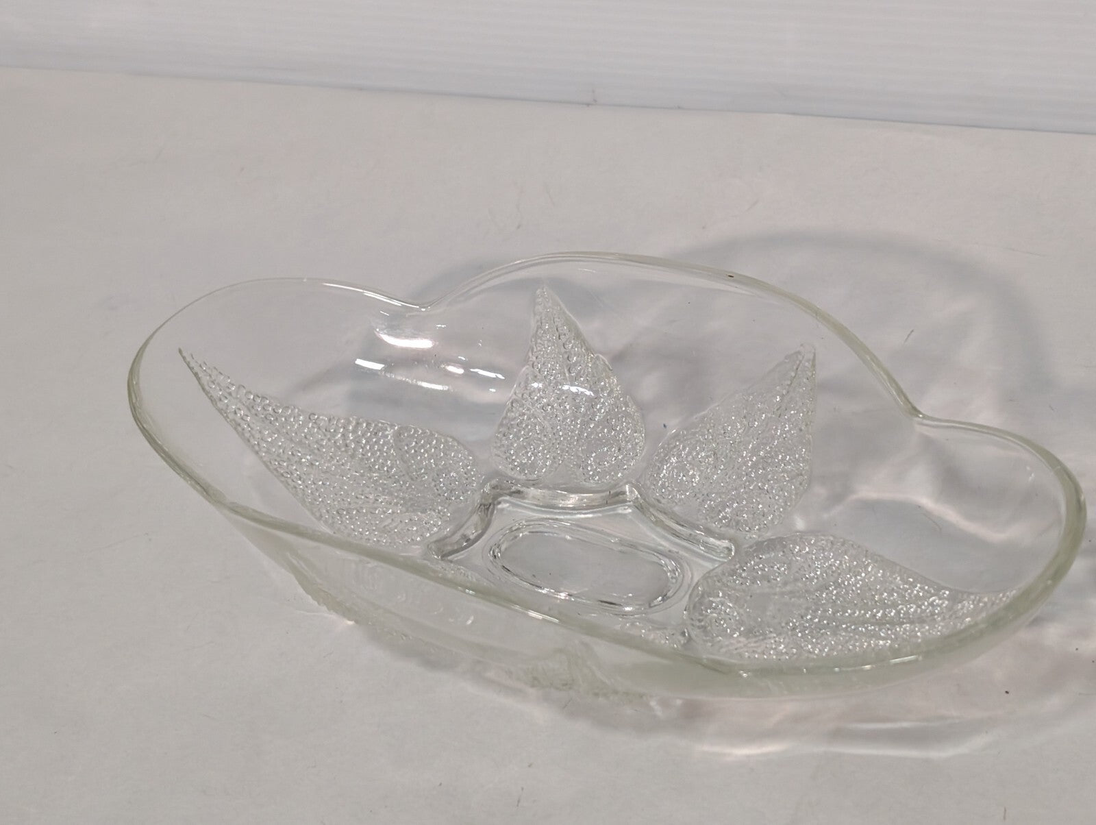 Vintage Oval Renaissance Hocking Clear Glass Dish with Beaded Leaf Motif