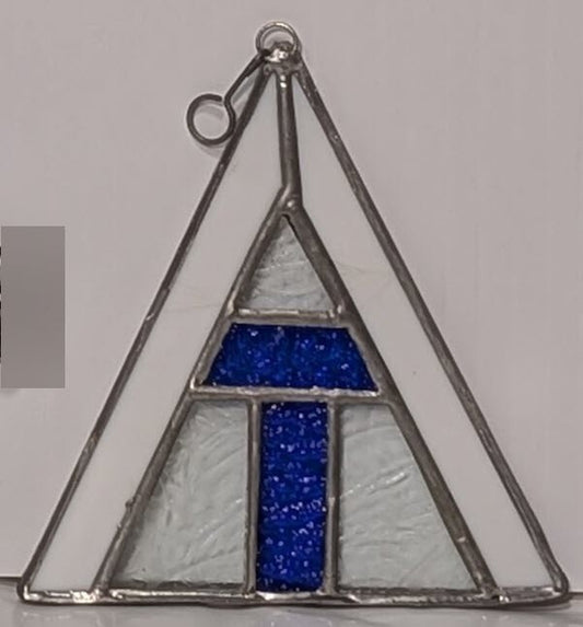 Unique Triangular Hanging Leaded Glass Panel, 7" Tall with Hook