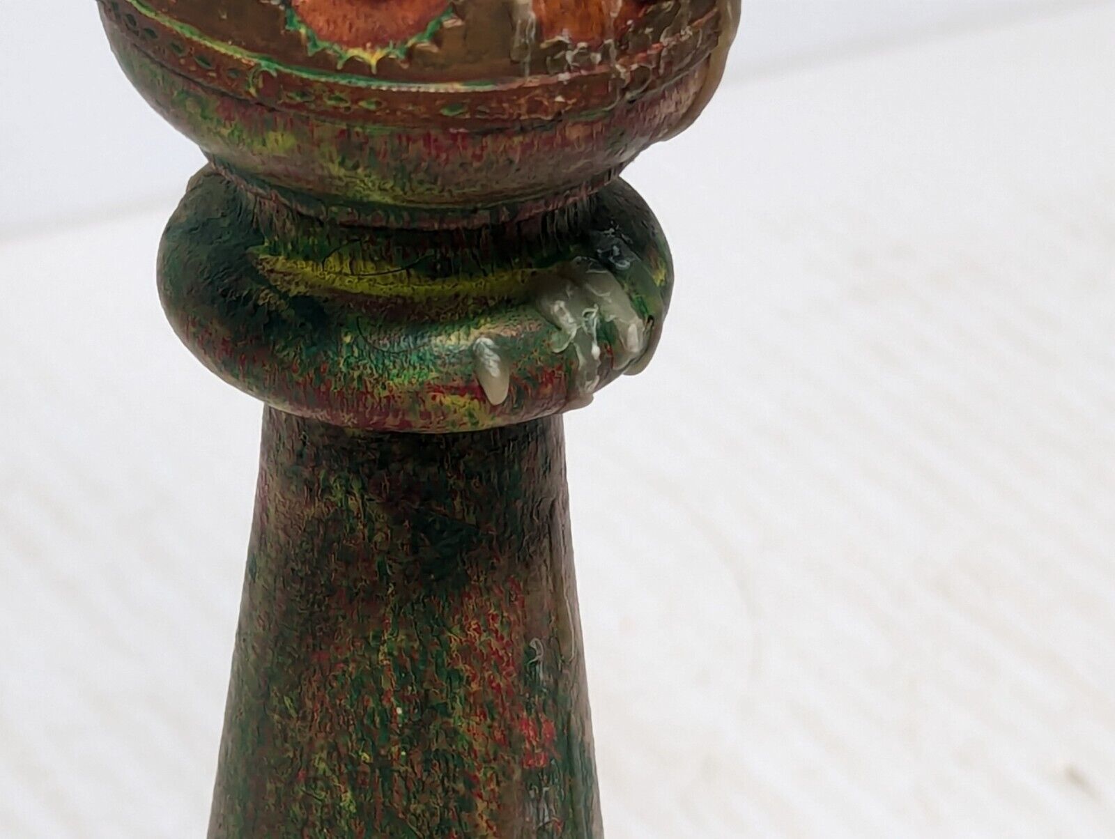 Wooden Carved Candle Holder Rustic Color Finish Vtg Candle Stand, 11"- Free Ship