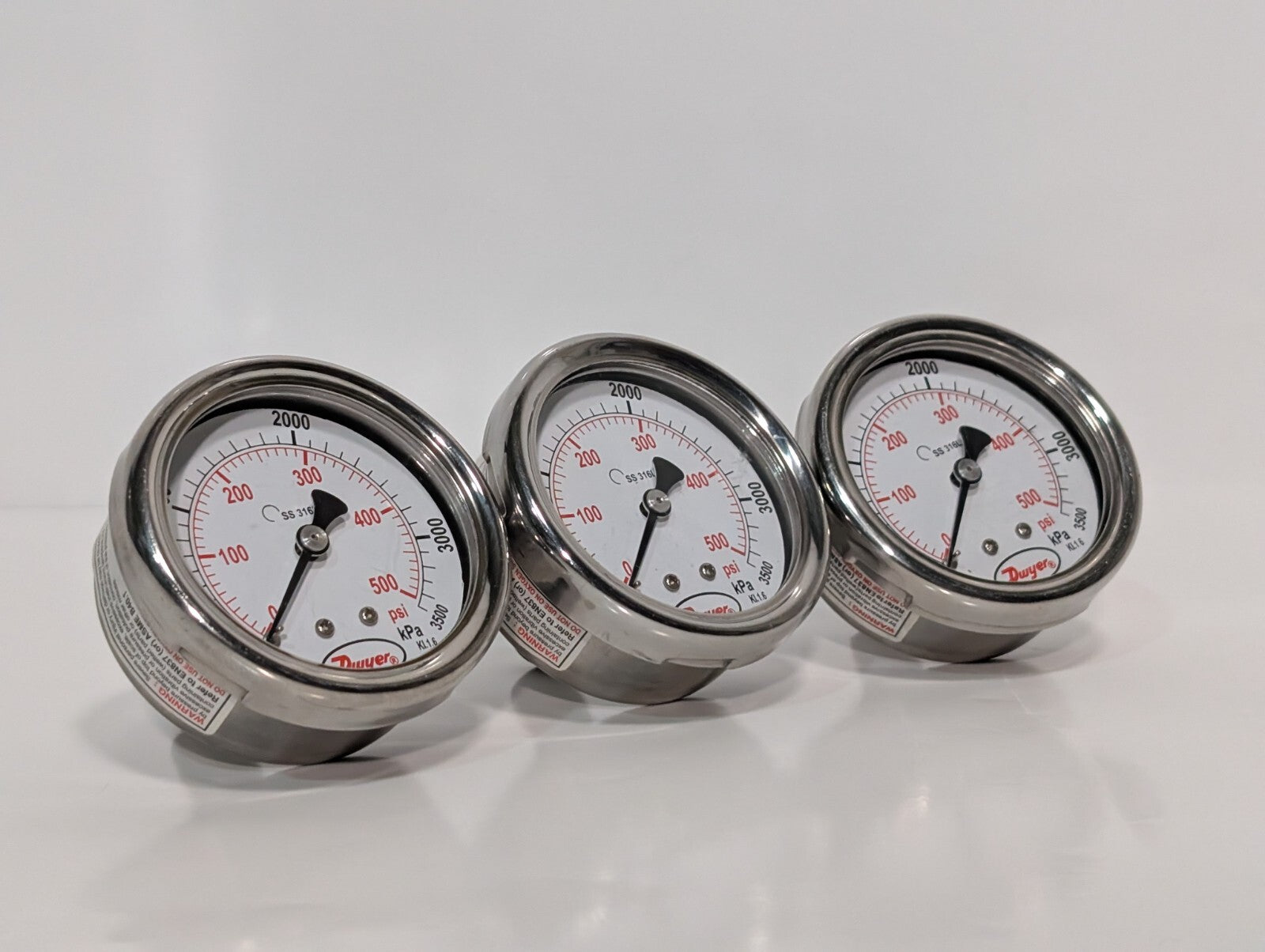 3) Dwyer SGD-D1042N 2.5" Stainless Steel Industrial Pressure Gage 500PSI 3500kPa