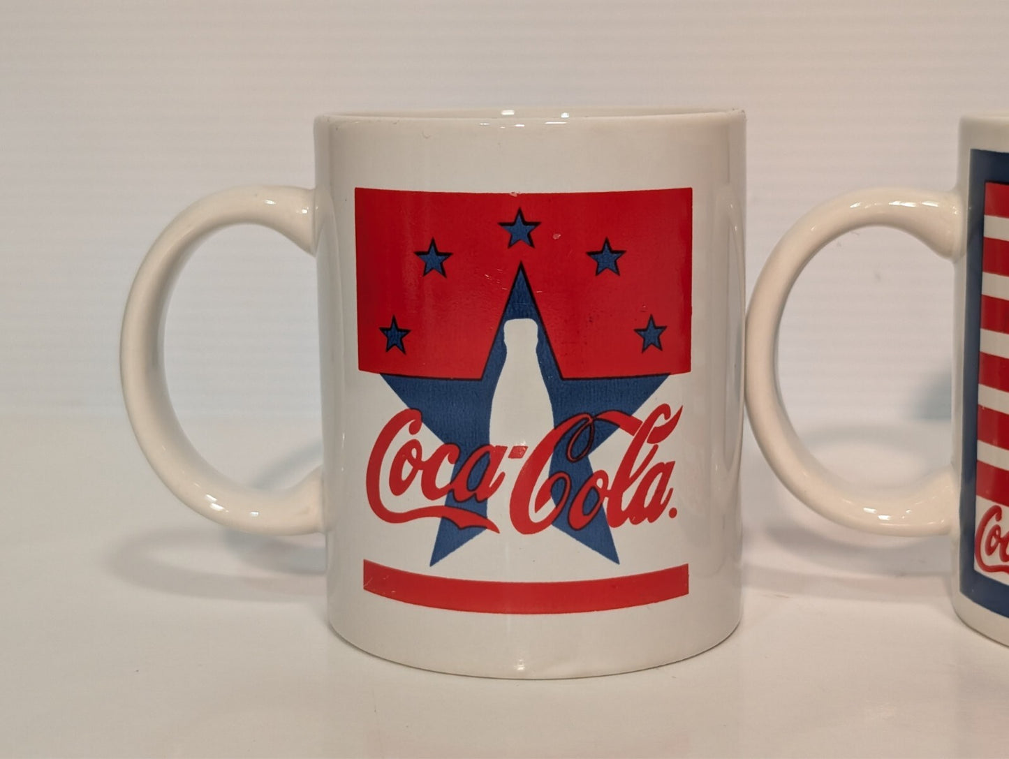 (5) Vintage Coca Cola Collectible Drinking Mugs Coke Ceramic Handles Red Blue