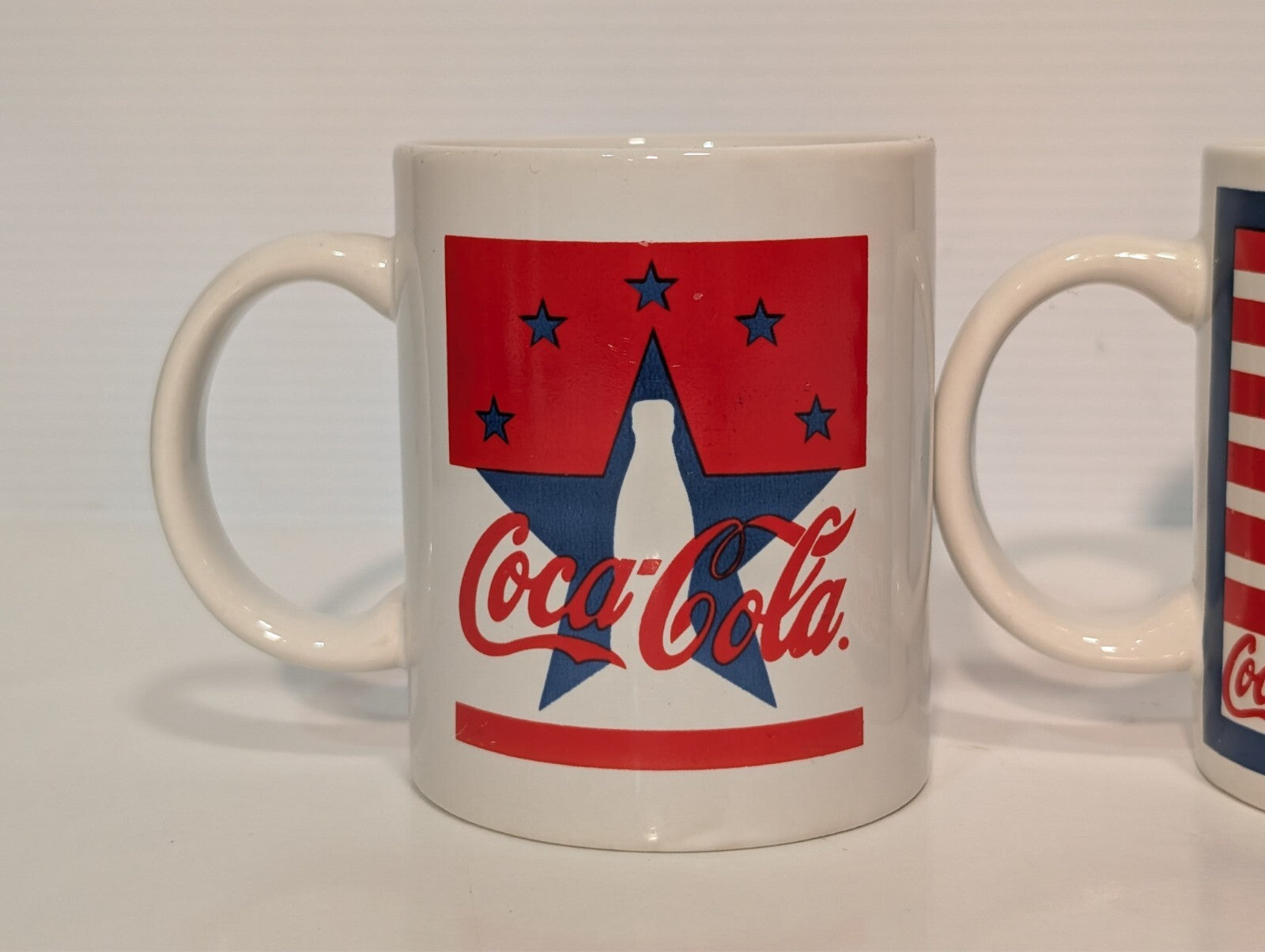 (5) Vintage Coca Cola Collectible Drinking Mugs Coke Ceramic Handles Red Blue