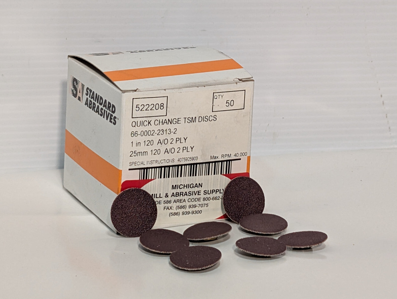 Standard Abrasives 50 Ct 522208 Quick Change TSM Discs 1", 120 Grit, 2 Ply