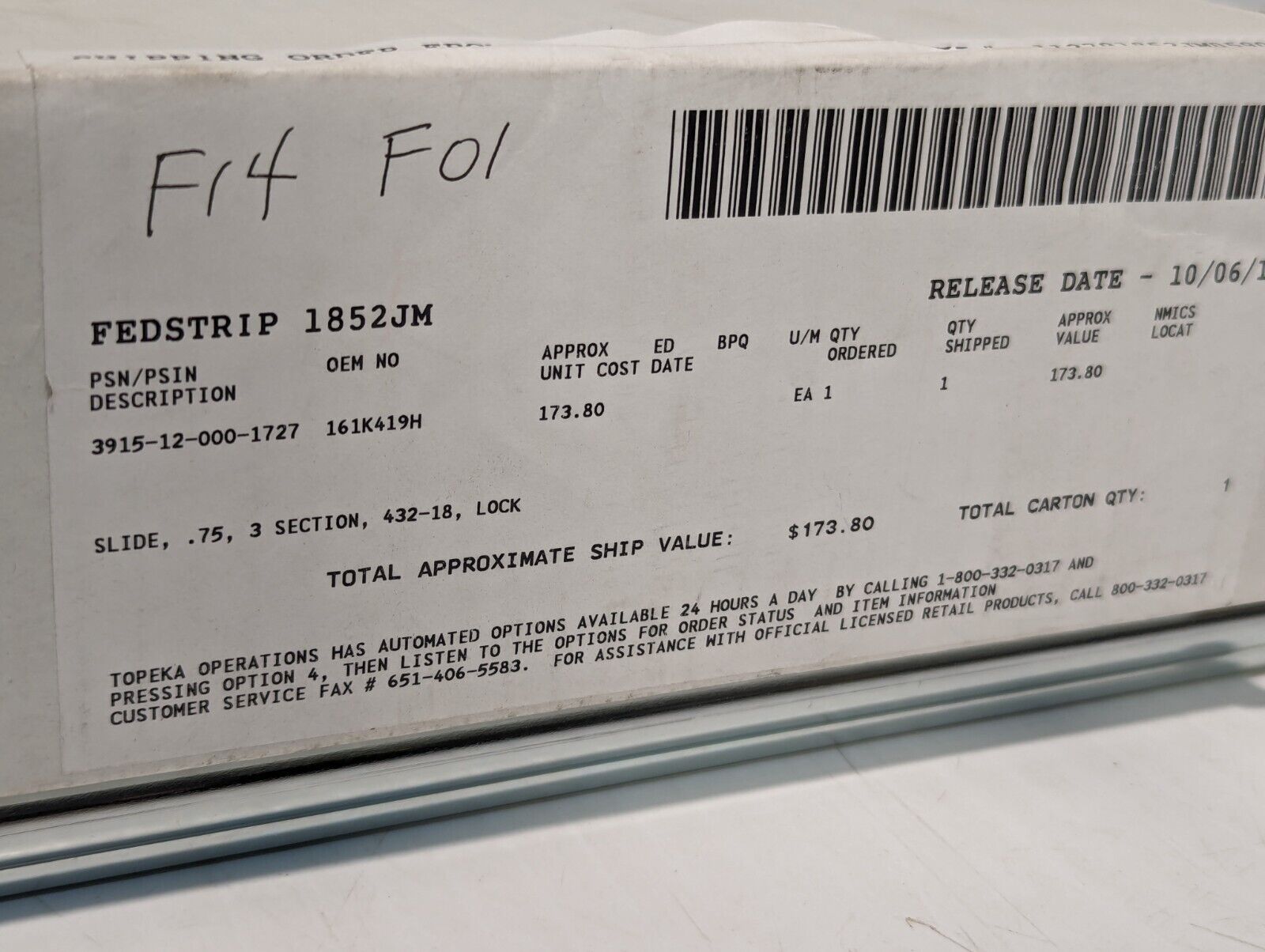 3915-12-000-1727 432357-2 3-Section Locking Slide, 432-18 - Free Shipping
