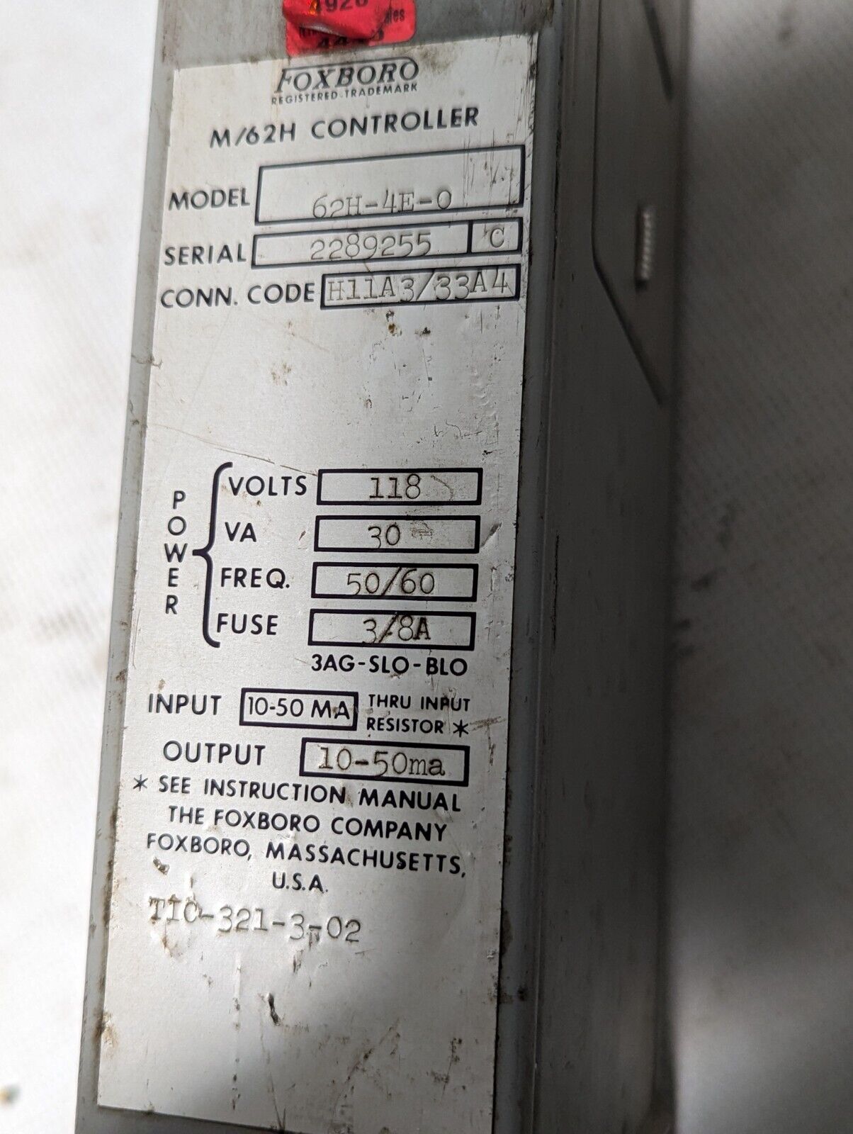 Foxboro M/62H Controller, 62E-4E-0, 118VAC - Free Shipping