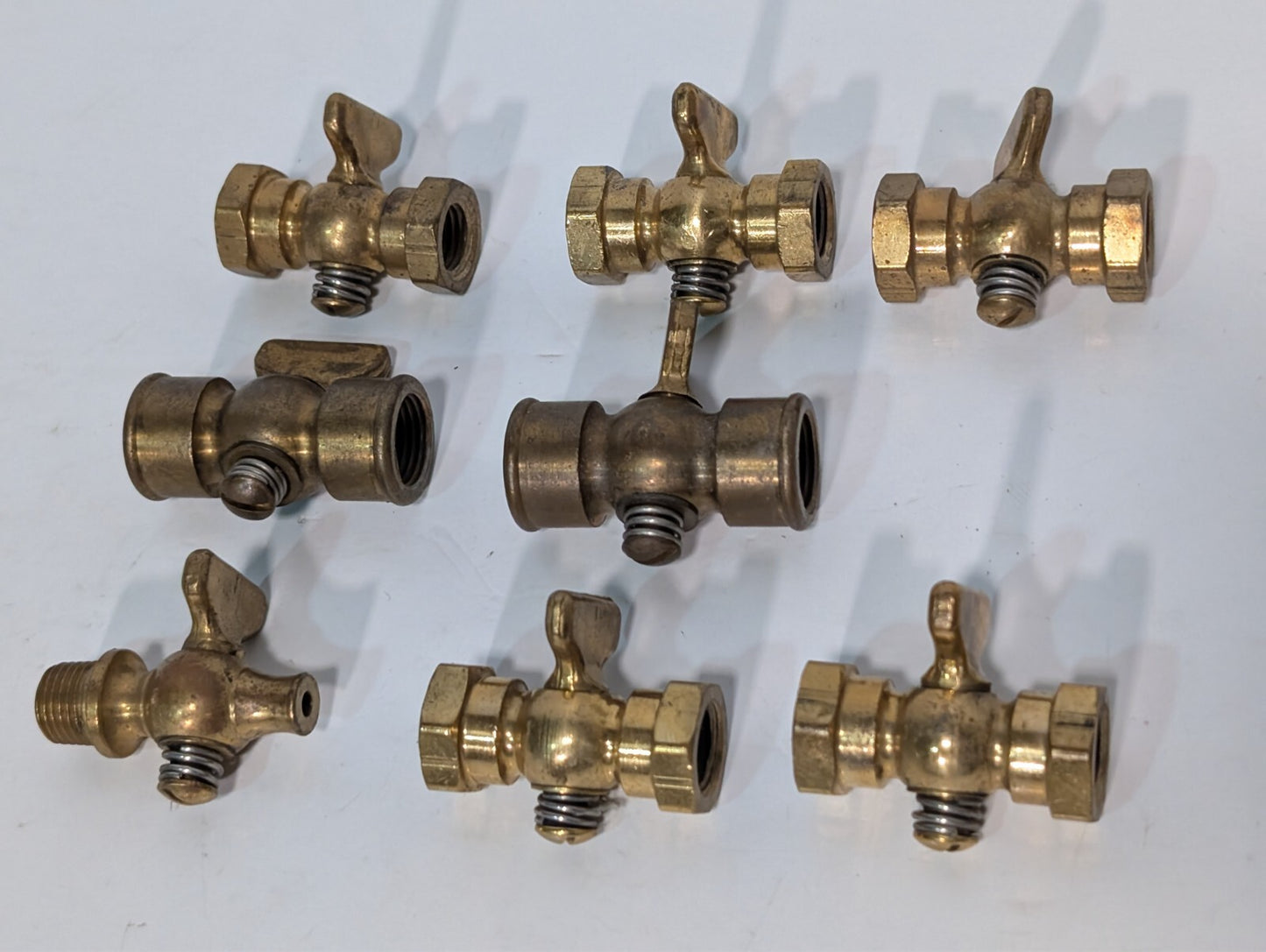 (8) Assorted Brass Petcock Air Cock with T Handle