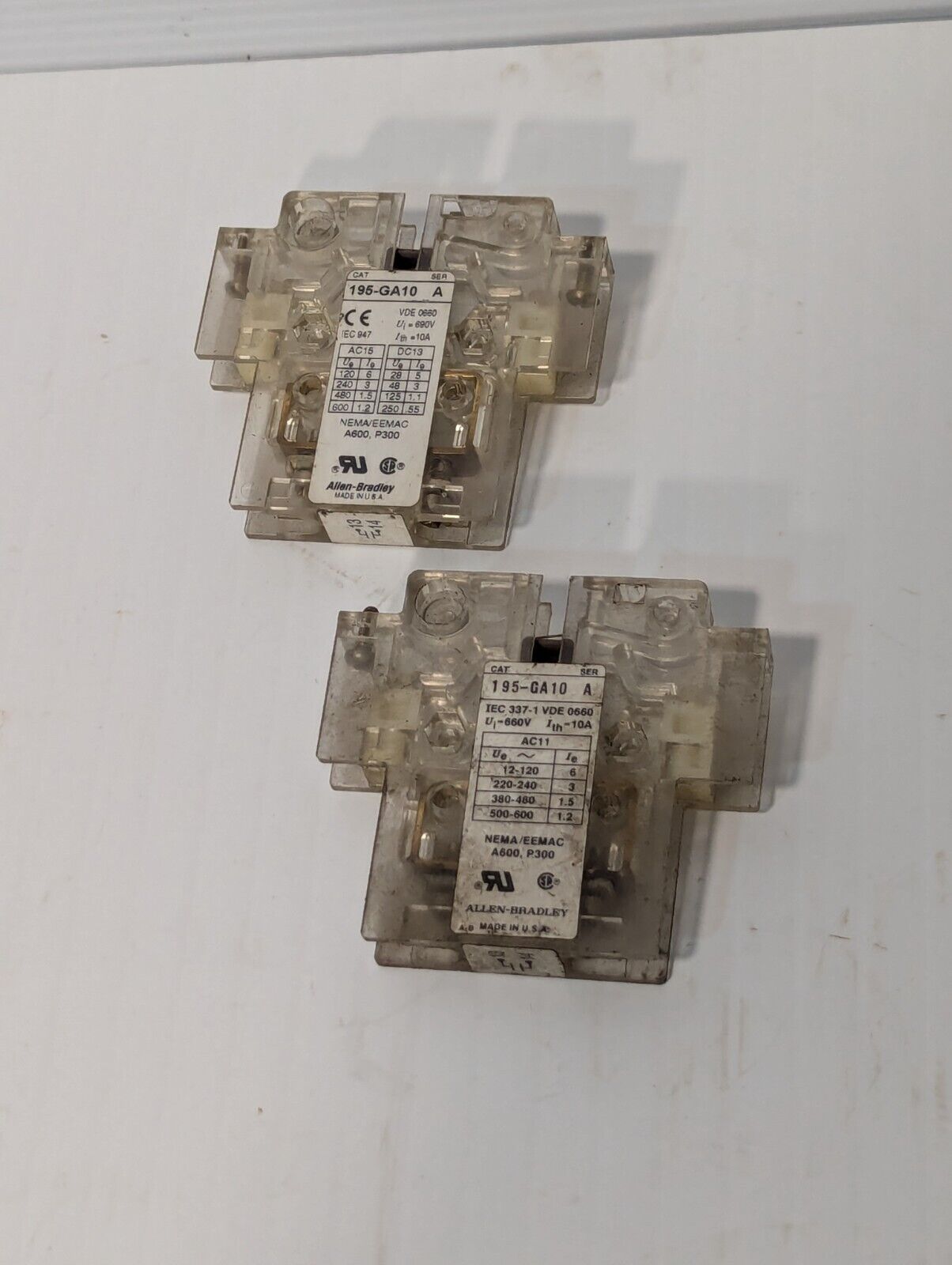 Lot of 2 Allen-Bradley 195-GA10  Auxiliary Contact Series A - Free Shipping