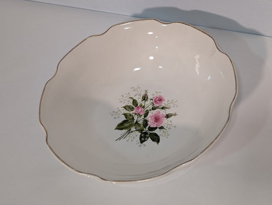 Vintage Sabin Cathy Rose Serving Bowl Pink Rose Floral Bouquet Gold Trim 8 1/2"