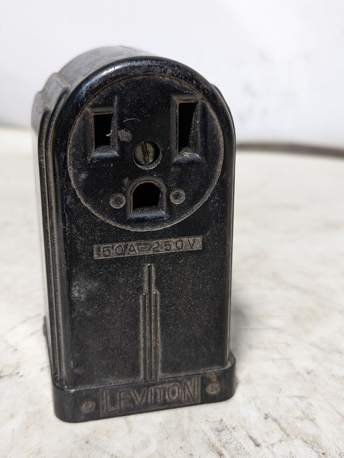 Lot of 2 vintage black Leviton 50A, 250V surface mount receptacles as pictured
