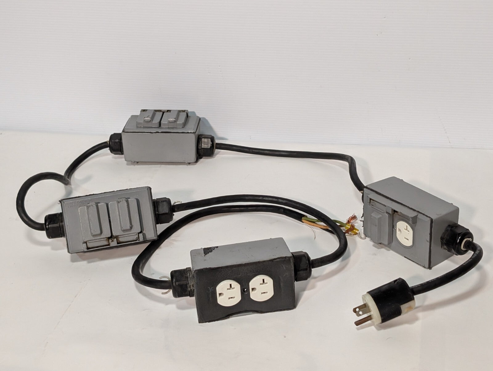 String of 4 Parallel Weather Proof Horizontal Duplex Power Outlet Receptacles