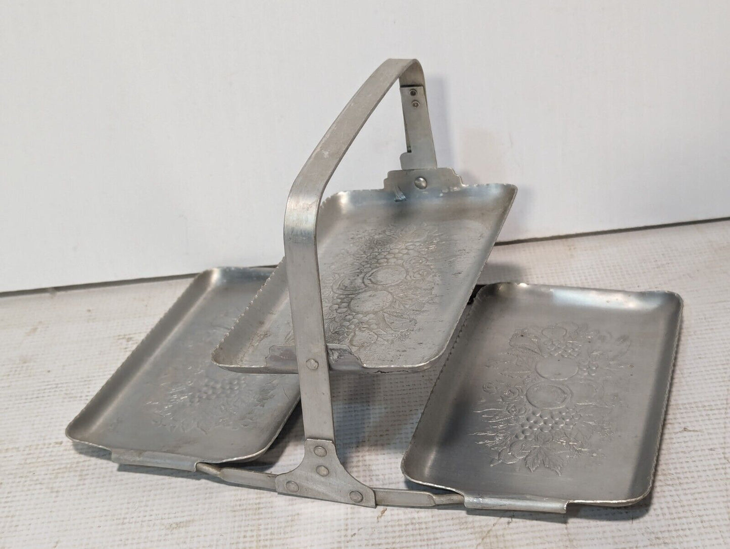 Vintage Mid-Century Aluminum Tri-Fold Fruit Pattern Server - Free Shipping