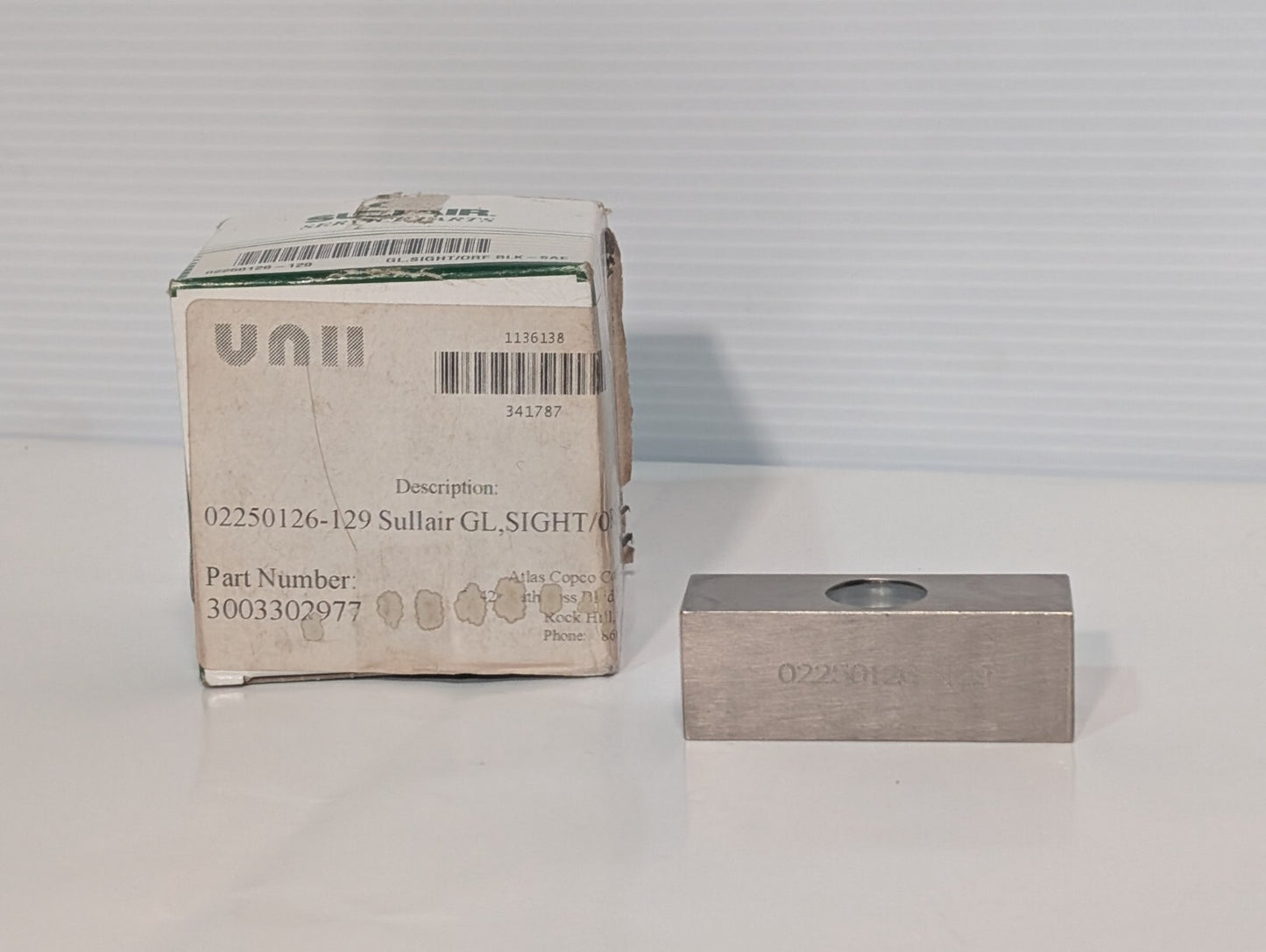 Sullair 02250126-129 Sight Glass ORF BLK-SAE Compressor Component Replacement