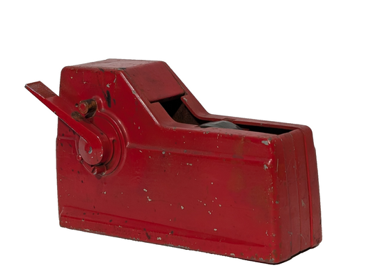 Vintage 1950s Red Cast Iron Industrial Toothed Grip Wheel Tape Dispenser Tool