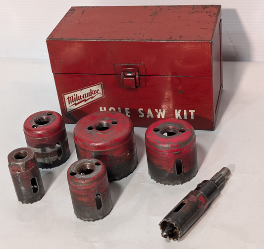 Vintage Milwaukee Hole Saw Kit Circular Dozer Metal Box Components, Made in USA