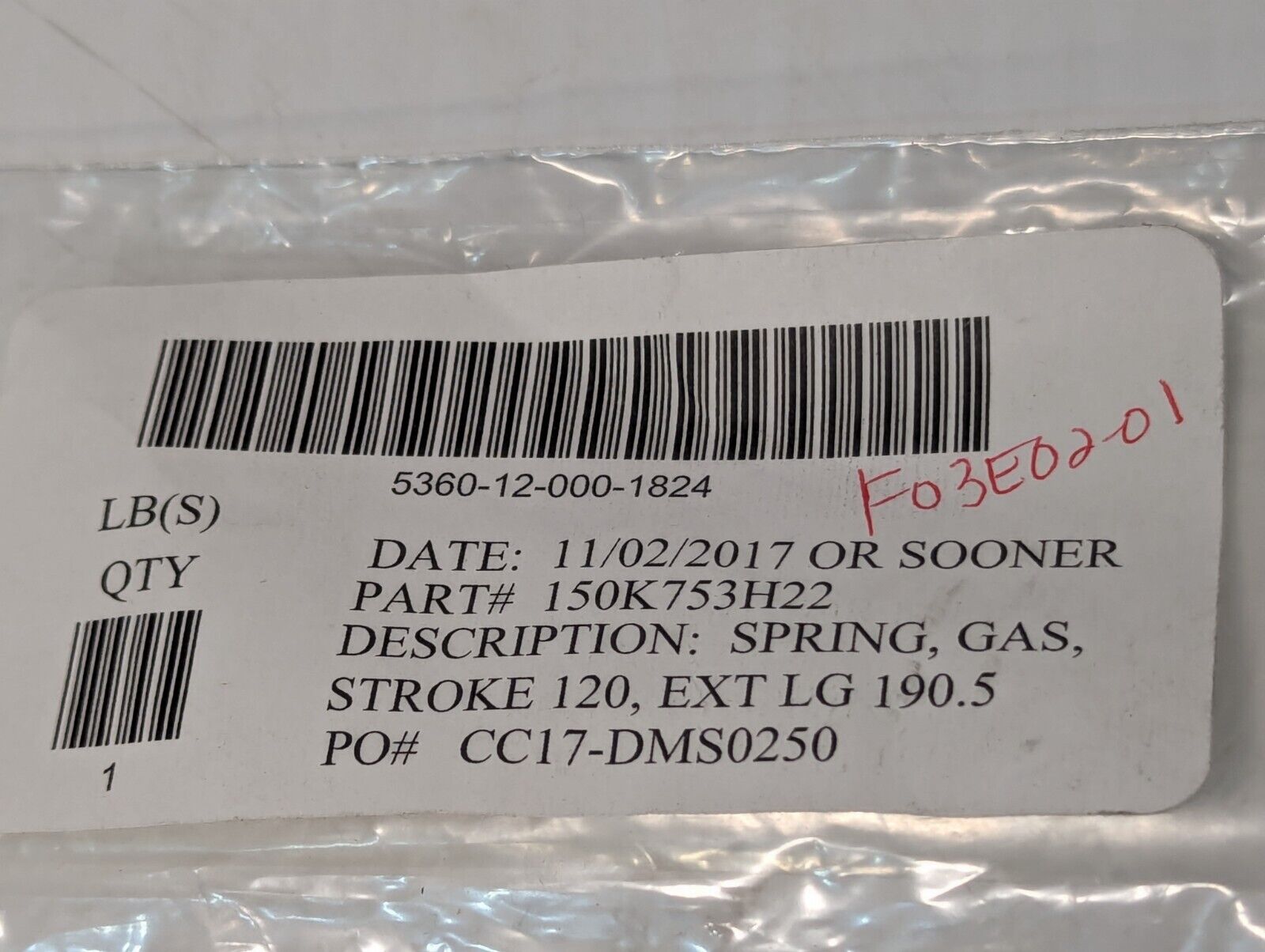 IGS 66U057151ZZ0050 Volumeline Gas Spring, 10 Lbs Force - Free Shipping