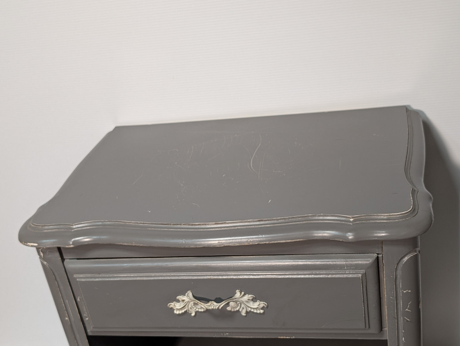 Vintage Country Cottage French Provencial Shabby Chic Night Stand Gray Cabinet