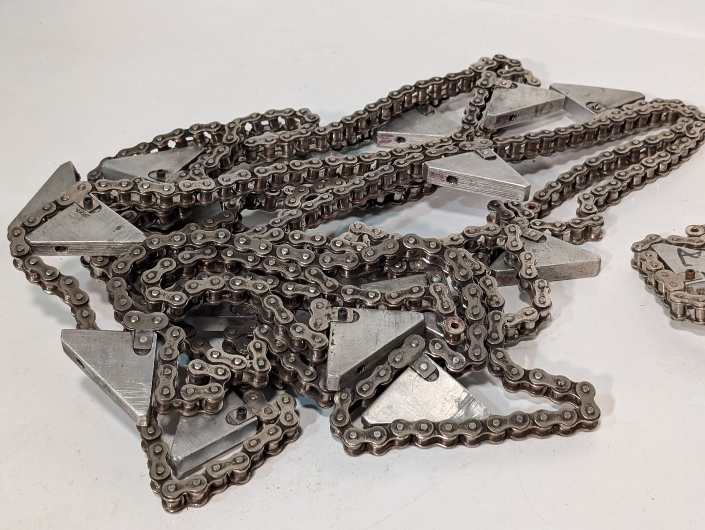 (2) 20' HKK #40 Roller Chain with Triangular Attachments for Conveyor 1/2" Pitch