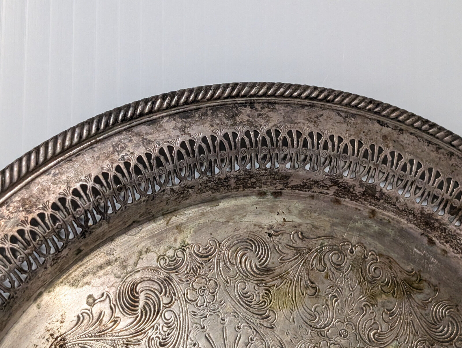 Vintage 15" Sterling Silver Plated Serving Platter, Tray, Victorian, Filagree