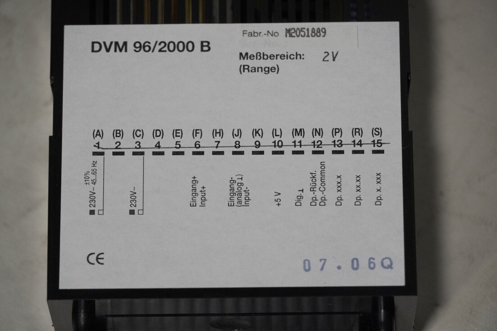 Gossen, Muller & Weigert GMW DVM96/2000B digital panel meter, four digits